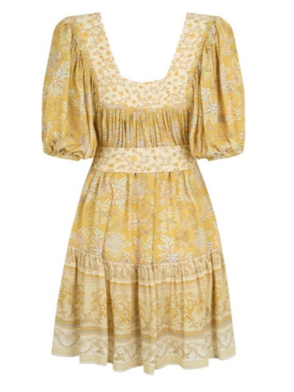Spell Mossy Mini dress Puff-Sleeve in lemonade size Medium belt not included